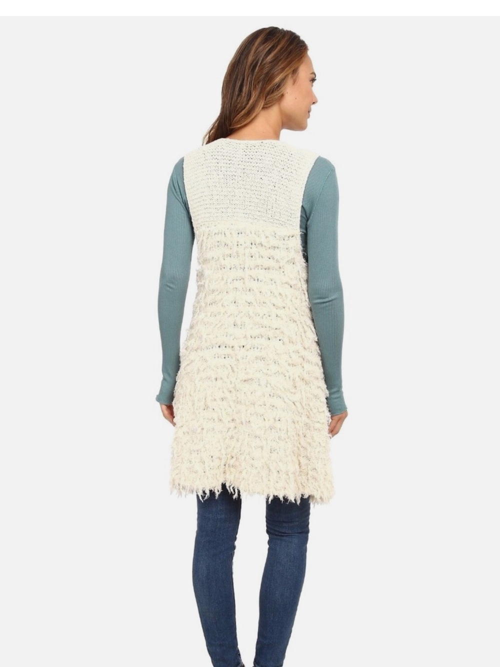Free People White Faux-Fur Sleeveless Long Vest - Picture 10 of 16